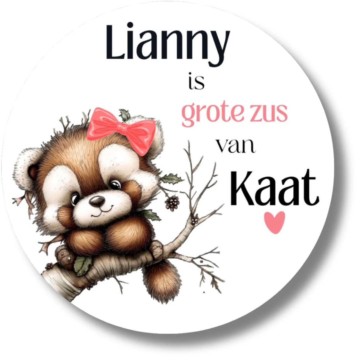 20x Grote Zus Stickers | Naamstickers Geboorte Zusje | Beer met Roze Strik | Gepersonaliseerd